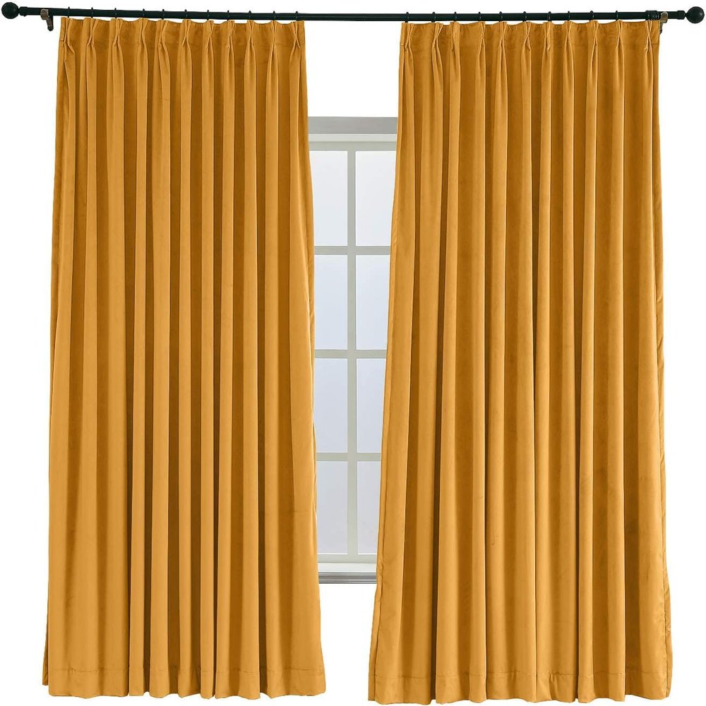 TWOPAGES 52 W x 102 L Pinch Pleat Room Darkening Velvet Curtain Drapery Panel for Traverse Rod or Track, Living Room Bedroom Meetingroom Club Theater Patio Door (1 Panel), Orange