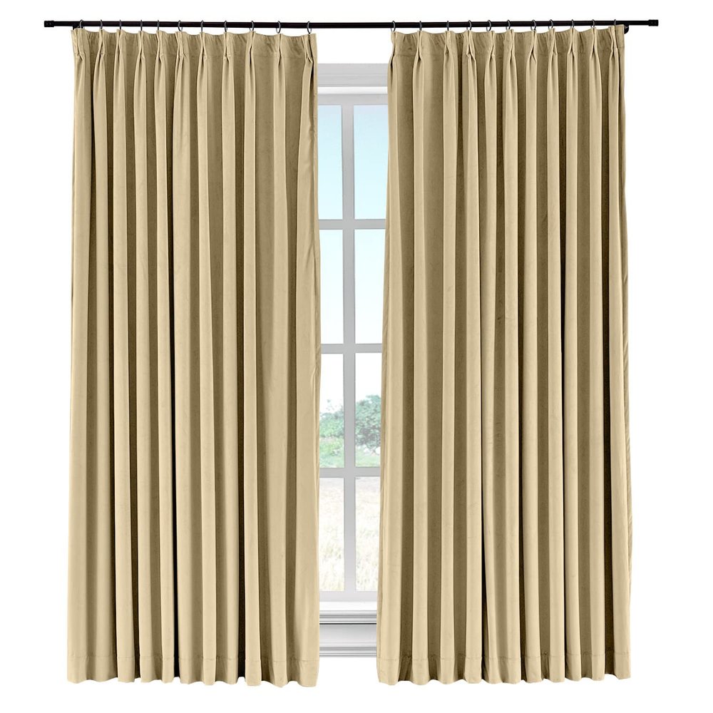 TWOPAGES 52 W x 102 L Pinch Pleat Room Darkening Velvet Curtain Drapery Panel for Traverse Rod or Track, Living Room Bedroom Meetingroom Club Theater Patio Door (1 Panel), Khaki
