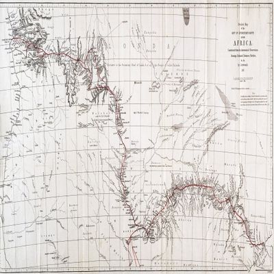 Map of Livingstones Route Across Africa 1857 Poster Print by Science Source (24 x 18)