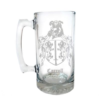 Carroll Irish Family Coat of Arms 27oz Beer Stein: Personalized Engraving, Family Crest Glass Mug