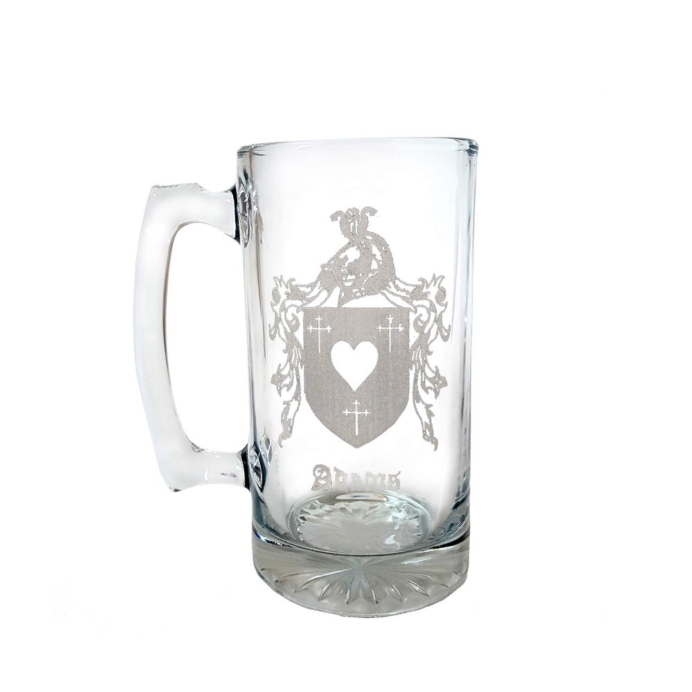 Adams Irish Family Clan Crest 27oz Beer Stein - Personalized Heraldic Engraving