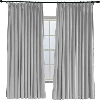 TWOPAGES 52 W x 102 L Pinch Pleat Curtain Room Darkening Velvet Curtain Drapery Panel for Traverse Rod or Track, Living Room Bedroom Meetingroom Club Theater Patio Door (1 Panel), Silver Grey