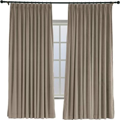 TWOPAGES 52 W x 102 L Pinch Pleat Curtain Room Darkening Velvet Curtain Drapery Panel for Traverse Rod or Track, Living Room Bedroom Meetingroom Club Theater Patio Door (1 Panel), Gray Beige