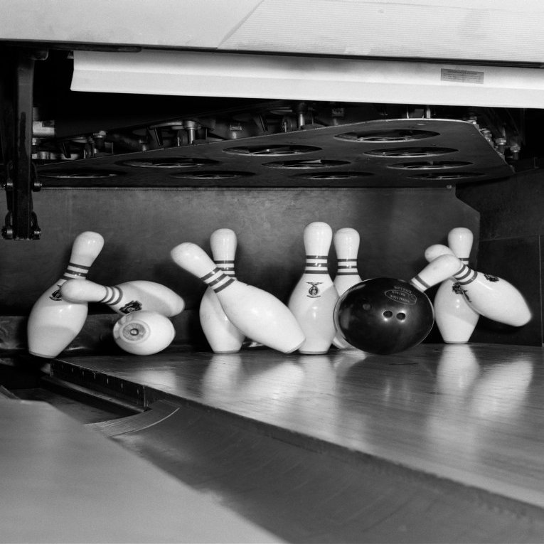 1960s Close-Up Of Bowling Ball Hitting Pins Poster Print By Vintage Collection (22 X 28)