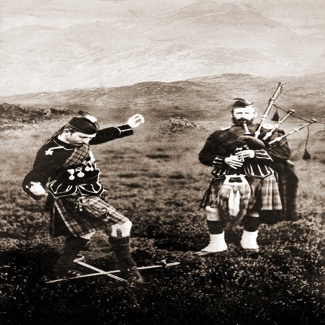 Two Men in Kilts Dance Over Swords with Bagpipe Playing Poster Print by Unknown (18 x 24)