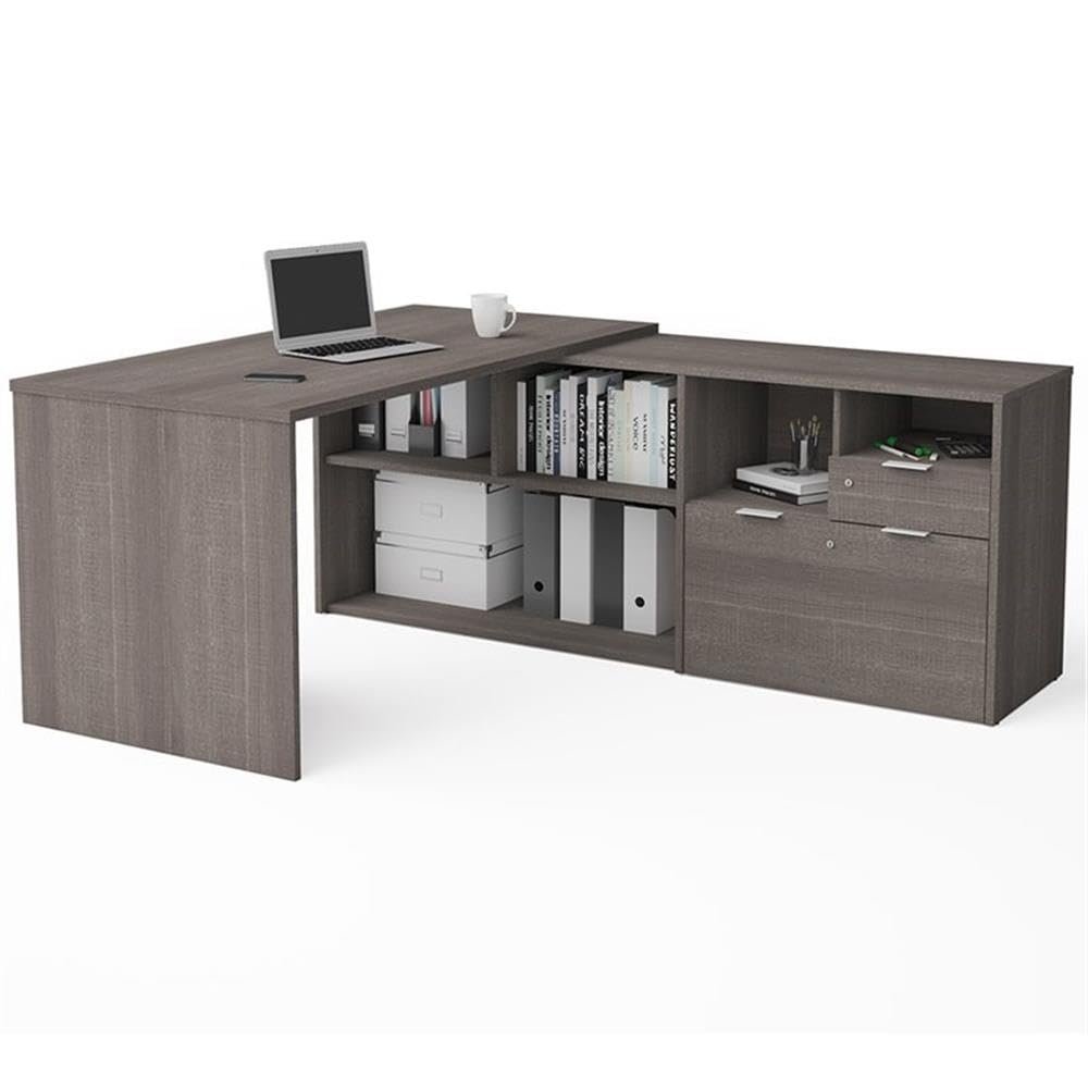 Bestar i3 Plus 72W L-Shaped Desk in Bark Grey