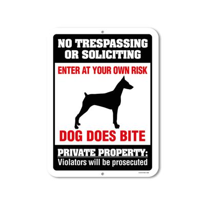 Honey Dew Gifts, No Trespassing or Soliciting Dog Does Bite, Beware of Dog, No Solicitation, Private Property Metal Aluminum Sign, 9 Inch by 12 Inch, HDG-1058