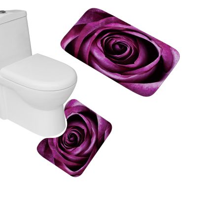 Amagical Beautiful Purple Rose Pattern 2 Piece Bathroom Mat Set Bathroom Mat Contour Mat Non-Slip