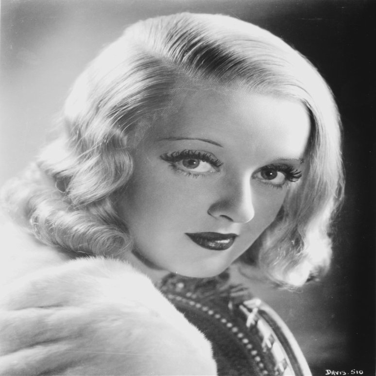 Bette Davis Portrait in White Fur Coat and Black Underclothes in Finger Curl Hairstyle Photo Print (8 x 10)