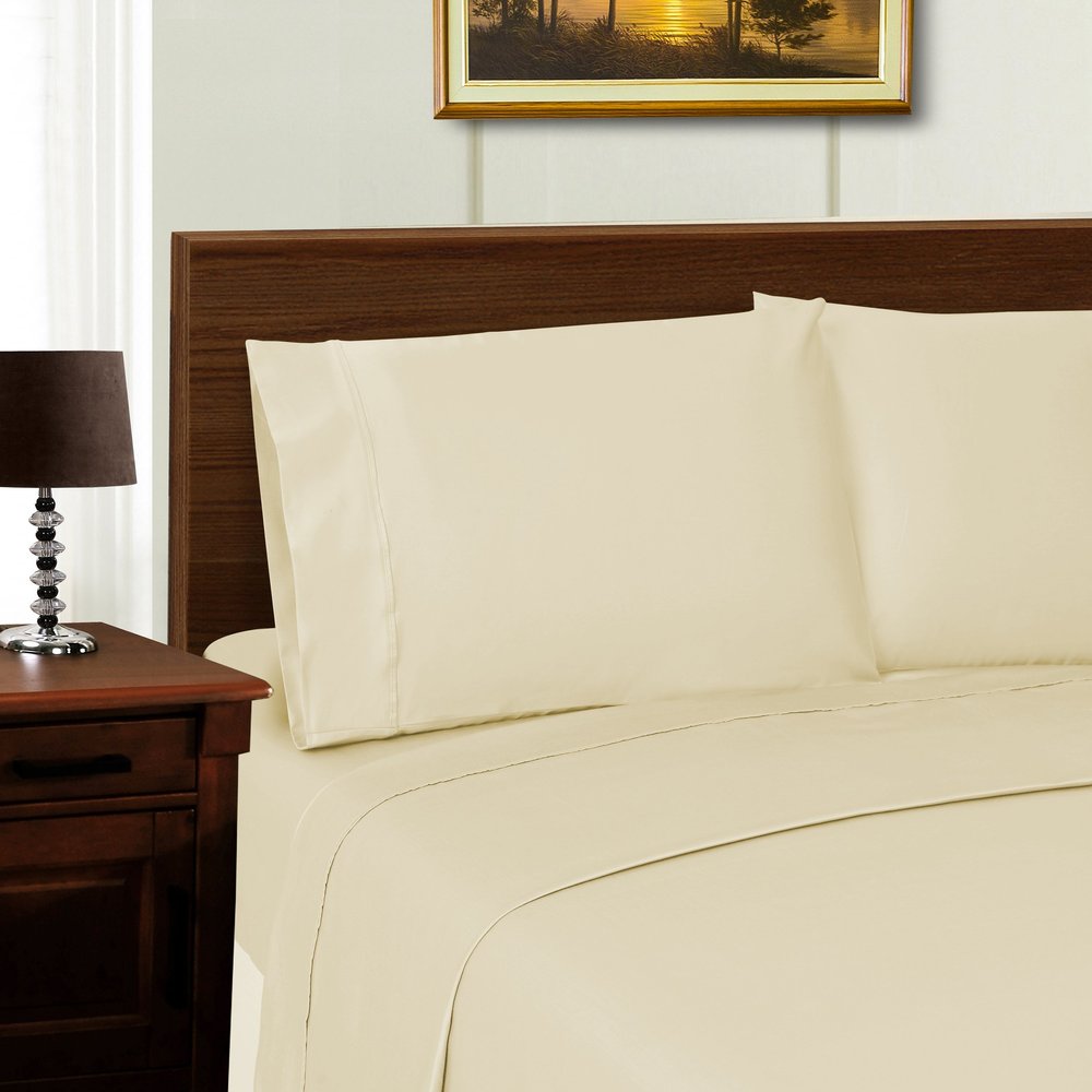 1000 Thread Count Lyocell-Blend Solid Sheet Set, Luxury Bedding Decor, Wrinkle Free, Includes; 1 Elastic Deep Pocket Fitted Bed Sheet, 1 Flat Sheet, 2 Pillowcases, King, Ivory by Blue Nile Mills