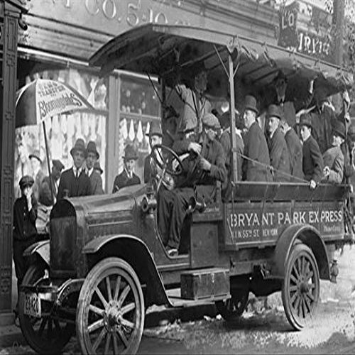 Bryant Express New York Jitney in Service carried men in front of a McCrorys 5 & 10 Poster Print by unknown (18 x 24)