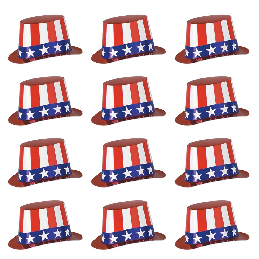 Beistle S66617-25AZ12 Foil Patriotic Hi-Hats 12 Piece, OSFM, Red/White/Blue
