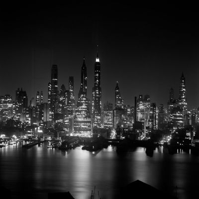 1950s Night Skyline Empire State Building Above Hudson River Midtown Manhattan New York City Usa Print By Vintage