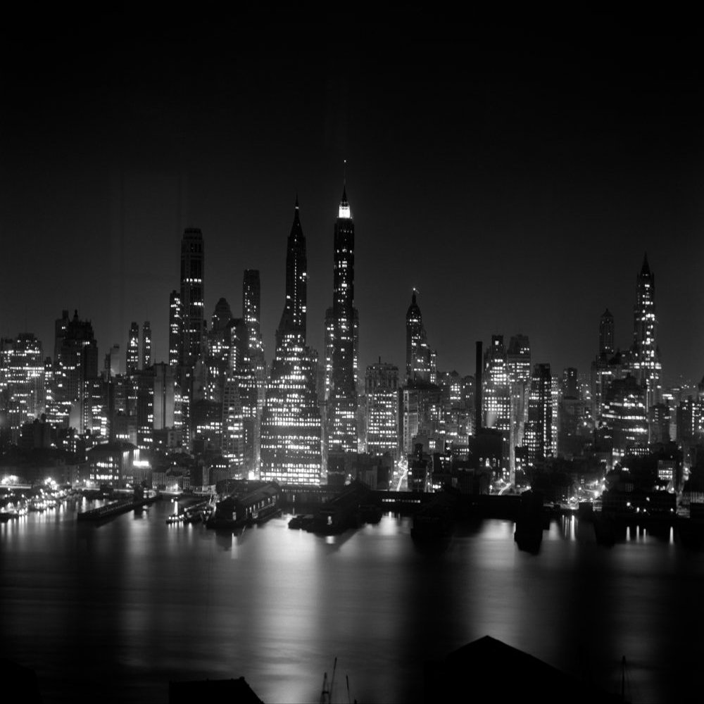1950s Night Skyline Empire State Building Above Hudson River Midtown Manhattan New York City Usa Print By Vintage