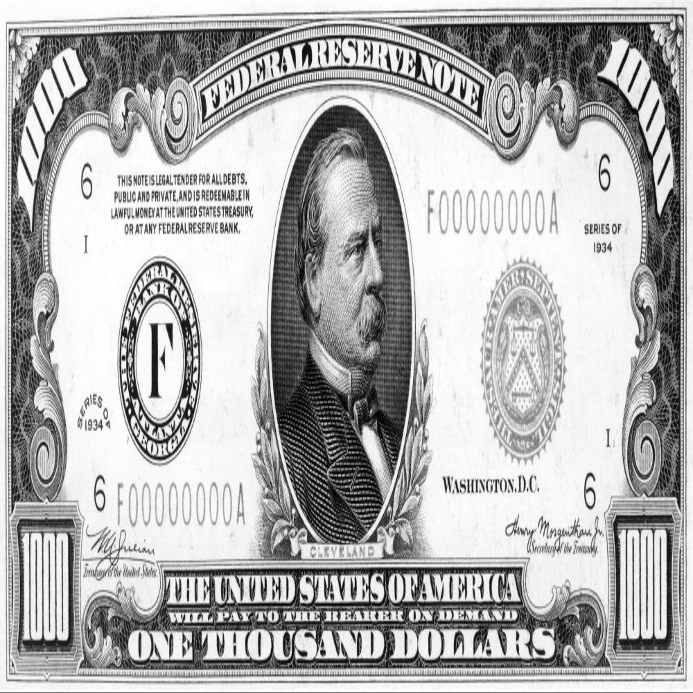 1000 Dollar Bill Npresident Grover Cleveland On The Front Of A US One Thousand Dollar Note 1934 Poster Print by (24 x 36)