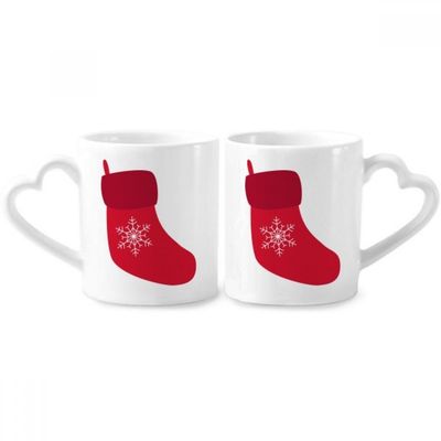 Christmas Snowflake Sock Red Festival Couple Mugs Ceramic Lover Cups Heart Handle 12oz Gift