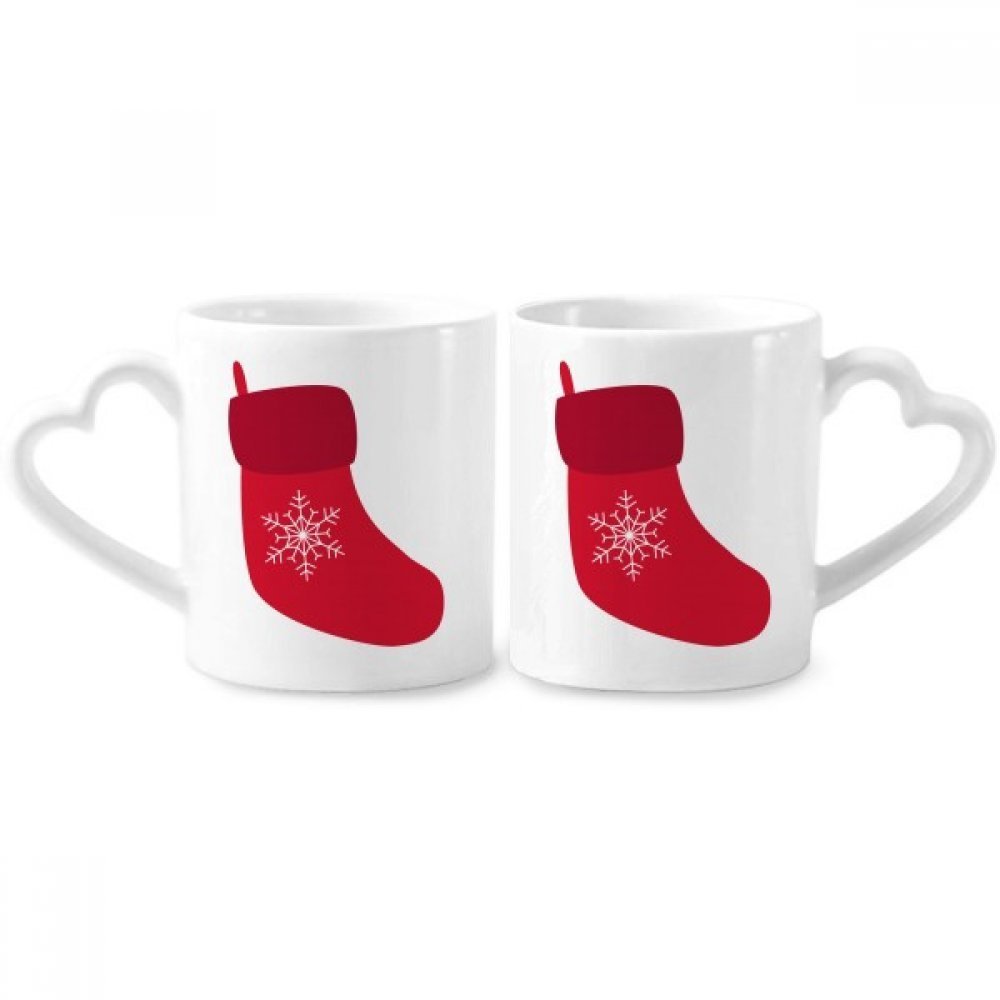 Christmas Snowflake Sock Red Festival Couple Mugs Ceramic Lover Cups Heart Handle 12oz Gift
