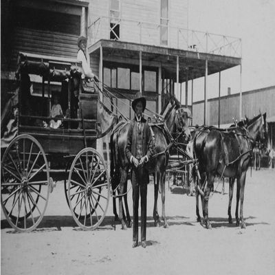 Quanah Parkers Stage Coach Ca 1890s -Street Scene With Comanche Indian Leader Quanah Parker Standing Next To His Stagecoach With And Indian Driver And Appears To Be Indian Child In Coach Poster Print