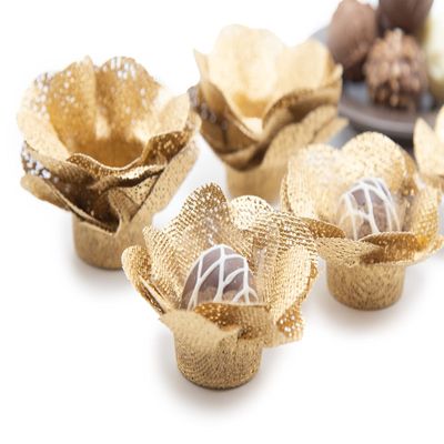 Handmade Fabric Truffle Cups | Truffle Liners | Truffle Wrappers | Fominhas | Candy cups | Forminhas de Brigadeiro | candy liners - Pack of 20 - Truffilio (Fabric, Camellia Gold)