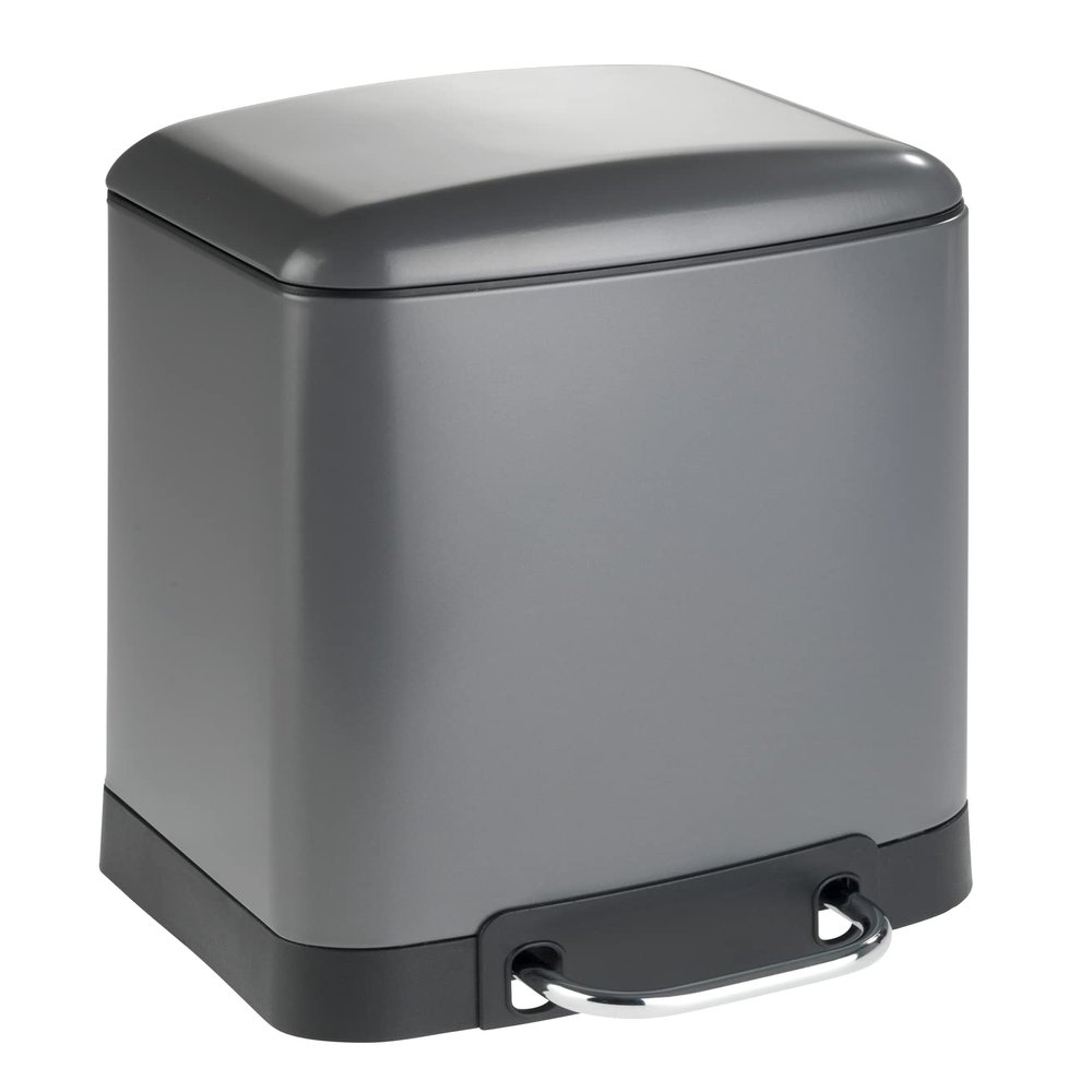 Wenko Studio Easy Pedal Bin Grey with Soft Close Capacity 6 L, Steel, Gray, Medium