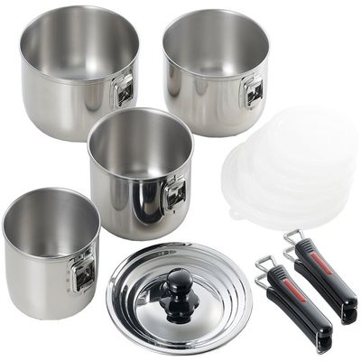 EXC-104 Pot and Frying Pan Set, Silver, One-Handed Pot, 5.5 inches (14 cm), 6.3 inches (16 cm), 7.1 inches (18 cm), 7.9 inches (20 cm), Excellent Chef One-Touch Cooker, Removable, 11 Sets
