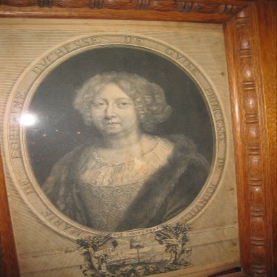 Antique French engraving: Marie of Lorraine, Duchess of Guise, Paris, 1684
