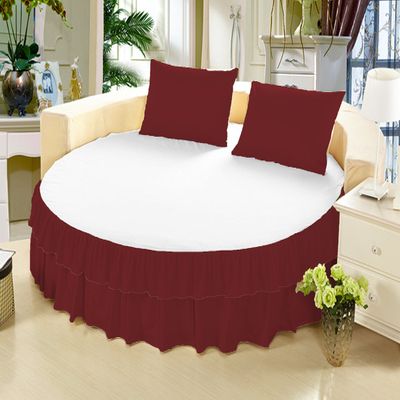 Bedding Empire Luxurious Solid 1 Piece 80" Diameter Double Layer Ruffle Round Bed Skirt/Bed Cover 100% Egyptian Cotton 500 TC Queen Size, Burgundy By