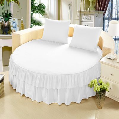 Bedding Empire Luxurious 1 Piece Solid 76" Diameter Ruffled Round Bed Skirt/Bed Cover 100% Egyptian Cotton 500 Thread Count Twin Size, White Color By