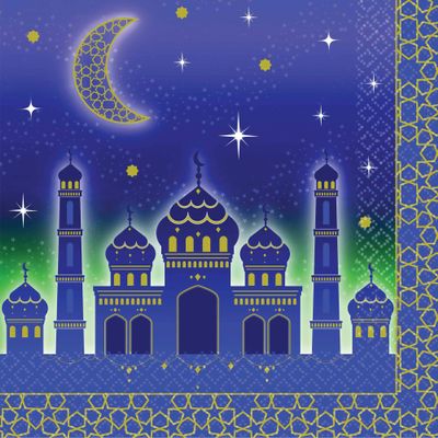 Vibrant Multicolor Eid Paper Luncheon Napkins - 6.5"x 6.5" (Pack Of 16), Convenient & Super-Absorbent - Perfect For Eid Celebration