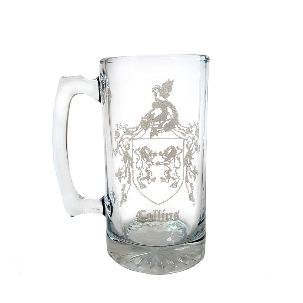 Collins Irish Family Coat of Arms Beer Stein 27oz  Personalized Heraldic Engraving