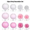 15Pcs Party Pack Paper Lanterns and Pom Pom Balls Hanging Decoration for Wedding Birthday Baby Shower-Pink/White view 2