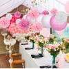 15Pcs Party Pack Paper Lanterns and Pom Pom Balls Hanging Decoration for Wedding Birthday Baby Shower-Pink/White view 3