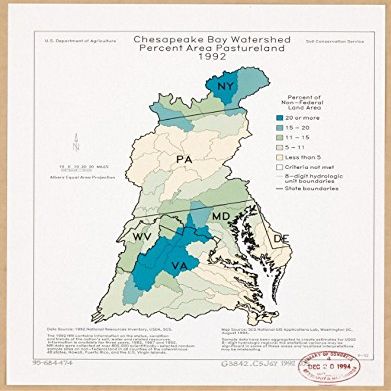 18" x 24" 1994 Map of Chesapeake Bay Watershed Percent Area Pastureland