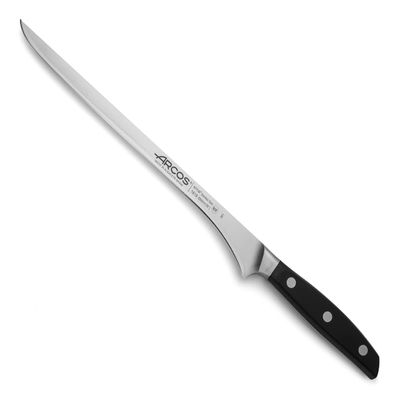 Arcos Carving Knife 10 Inch Stainless Steel. Ham Slicer Knife to Cut Ham and Meat. Ergonomic Polyoxymethylene Handle and 250mm Blade. Series Manhattan. Color Black