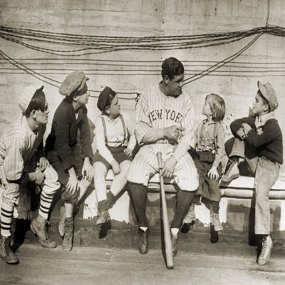 Posterazzi Babe Ruth Talking To Children, New York Yankees Photograph, 1924, Poster Print, 24L" x 18W", Unframed, Multicolored, Baseball, Living Room