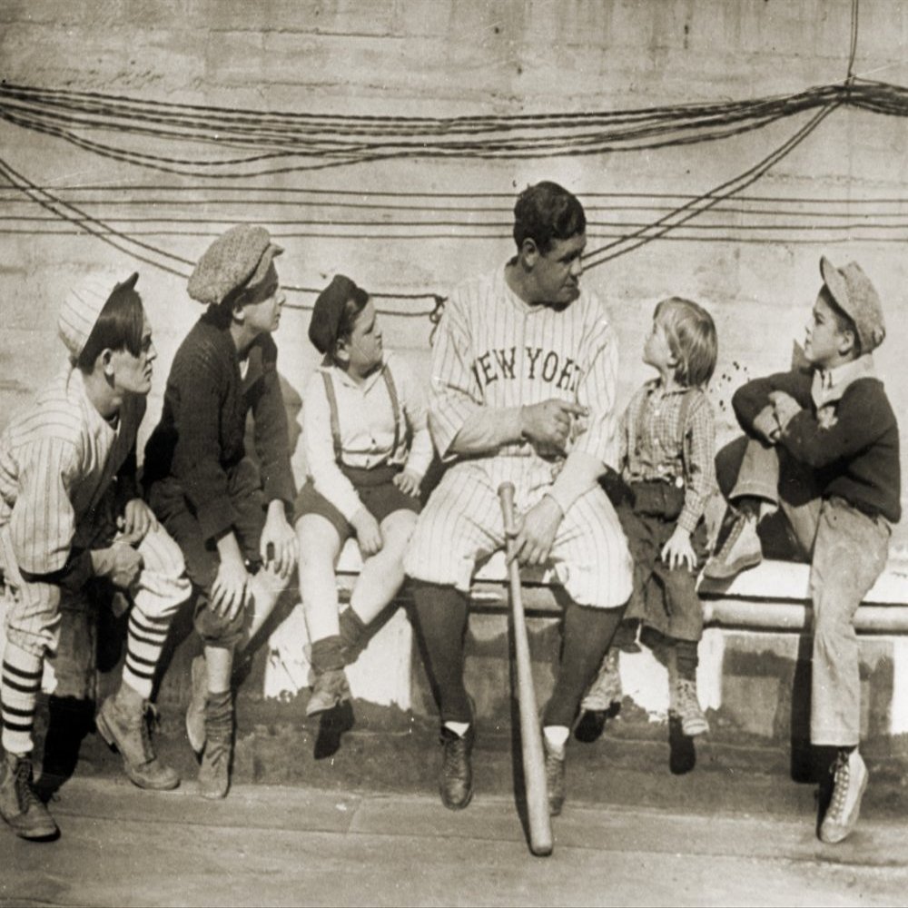 Posterazzi Babe Ruth Talking To Children, New York Yankees Photograph, 1924, Poster Print, 24L" x 18W", Unframed, Multicolored, Baseball, Living Room