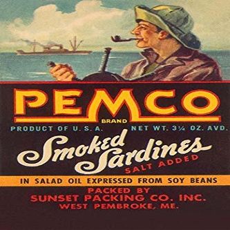 A can label for Remco brand smoke sardines Made in the USA they were packed in salad oil expressed from soy beans and had salt added The Sunset Packing co of West Pembroke Maine Poster Print by Unkn