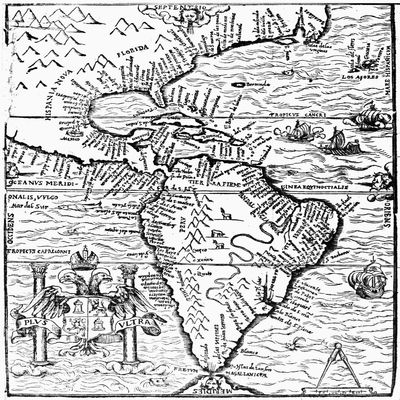 New World Map 1554 Nengraved Map Of The New World From The Spanish Conquistador Pedro Cieza De LeonS Chronicle Of Peru Published In Antwerp 1554 Poster Print by (18 x 24)