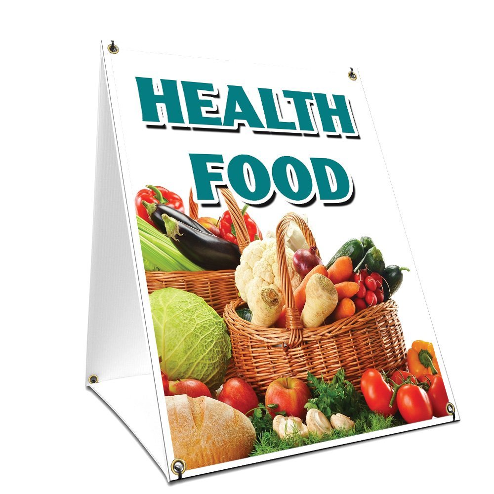 A-Frame Sidewalk Health Food Sign with Graphics On Each Side | 18" X 24" Print Size