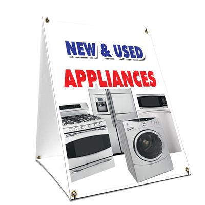 A-Frame Sidewalk New & Used Appliances Sign with Graphics On Each Side | 18" X 24" Print Size