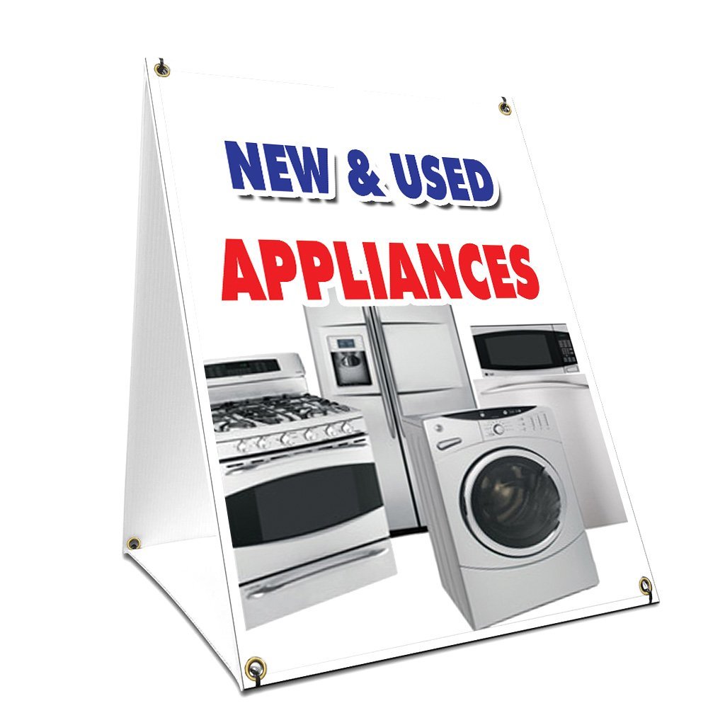A-Frame Sidewalk New & Used Appliances Sign with Graphics On Each Side | 18" X 24" Print Size