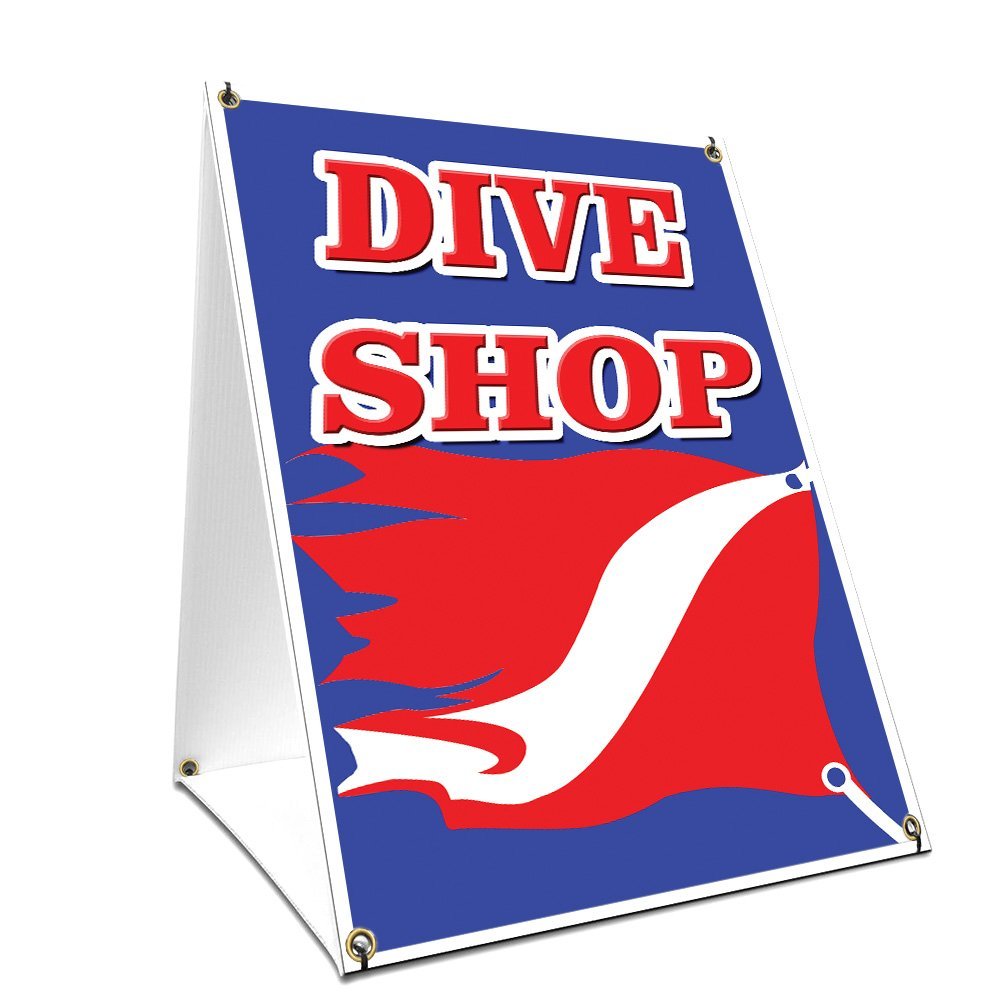 A-Frame Sidewalk Dive Shop Sign with Graphics On Each Side | 24" X 36" Print Size