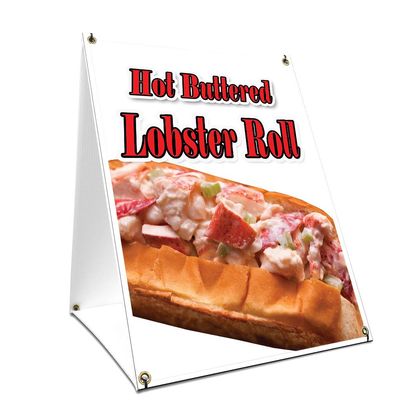 A-Frame Sidewalk Hot Buttered Lobster Roll Sign with Graphics On Each Side | 18" X 24" Print Size