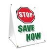 A-Frame Sidewalk Stop Save Now Sign with Graphics On Each Side | 18" X 24" Print Size view 1