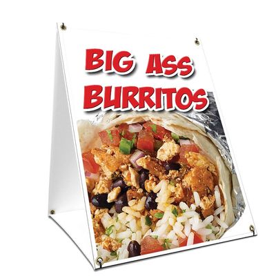A-Frame Sidewalk Big Ass Burritos Sign with Graphics On Each Side | 18" X 24" Print Size