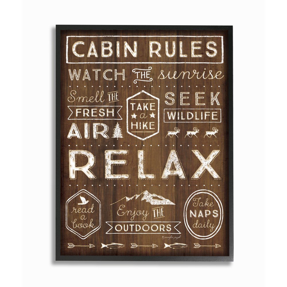 Stupell Industries Outdoors Cabin Rules Framed Gisele Texturized Art, 16 x 20, Multi-Color