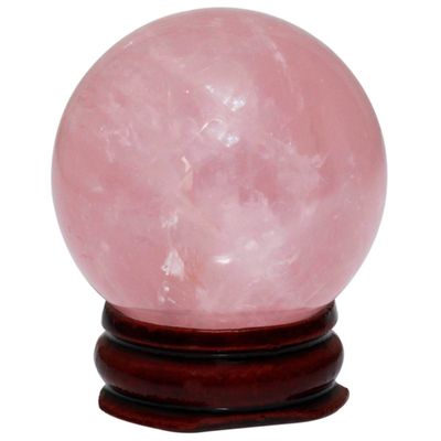 mookaitedecor Natural Rose Quartz Crystal Ball with Wood Stand, Healing Crystals Sphere Sculpture Home Decoration, 2.35"-2.55"