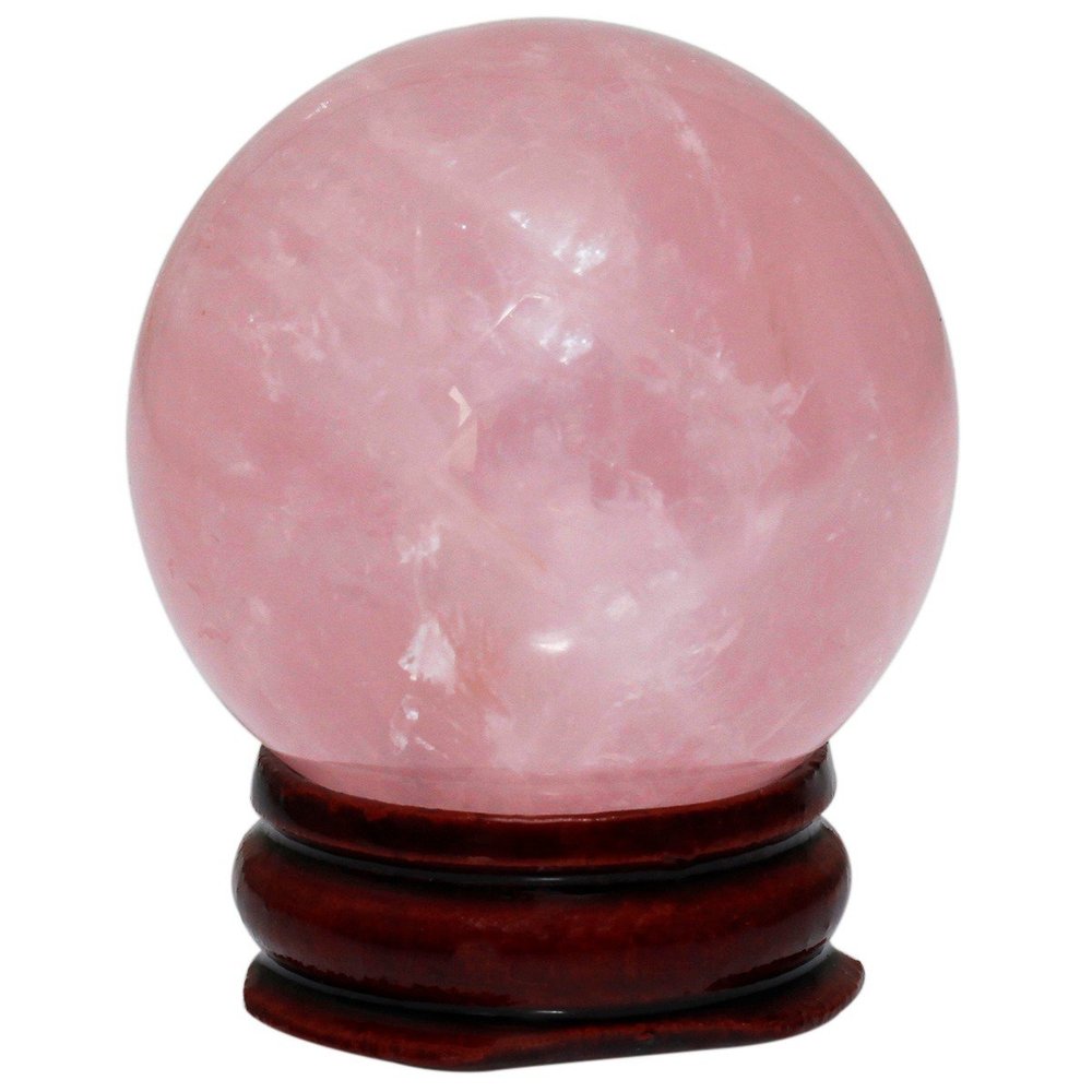 mookaitedecor Natural Rose Quartz Crystal Ball with Wood Stand, Healing Crystals Sphere Sculpture Home Decoration, 2.35"-2.55"