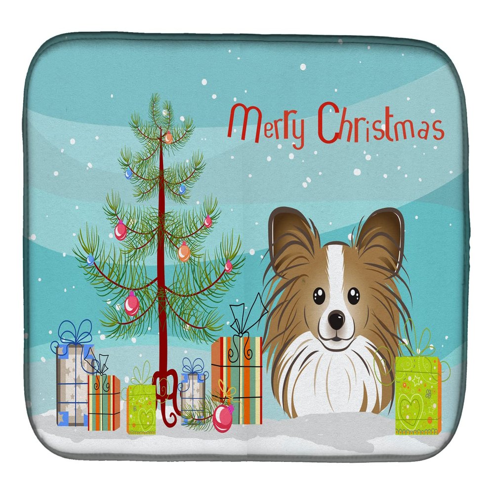 Caroline's Treasures BB1620DDM Christmas Tree and Papillon Dish Drying Mat Absorbent Dish Drying Mat Pad for Kitchen Counter Dish Drainer Mat for Countertop, 14 x 21", Multicolor