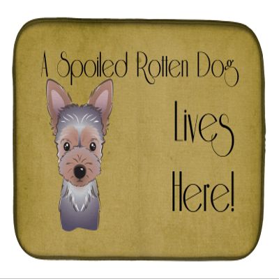 Caroline's Treasures BB1480DDM Yorkie Puppy Spoiled Dog Lives Here Dish Drying Mat Absorbent Dish Drying Mat Pad for Kitchen Counter Dish Drainer Mat for Countertop, 14 x 21", Multicolor